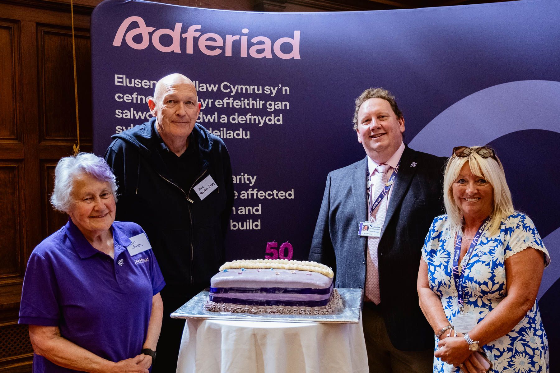Adferiad Chief Executive Alun Jones, Deputy Chief Executive Sharon Jones, Life President Elin Jones, and Former Chief Executive of Hafal, Bill Walden-Jones